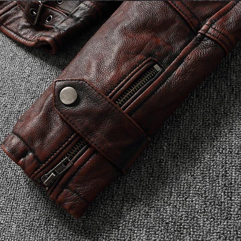 Veste en cuir de vache surdimensionnée, couche supérieure, rouge-marron, Style moto rétro américain,