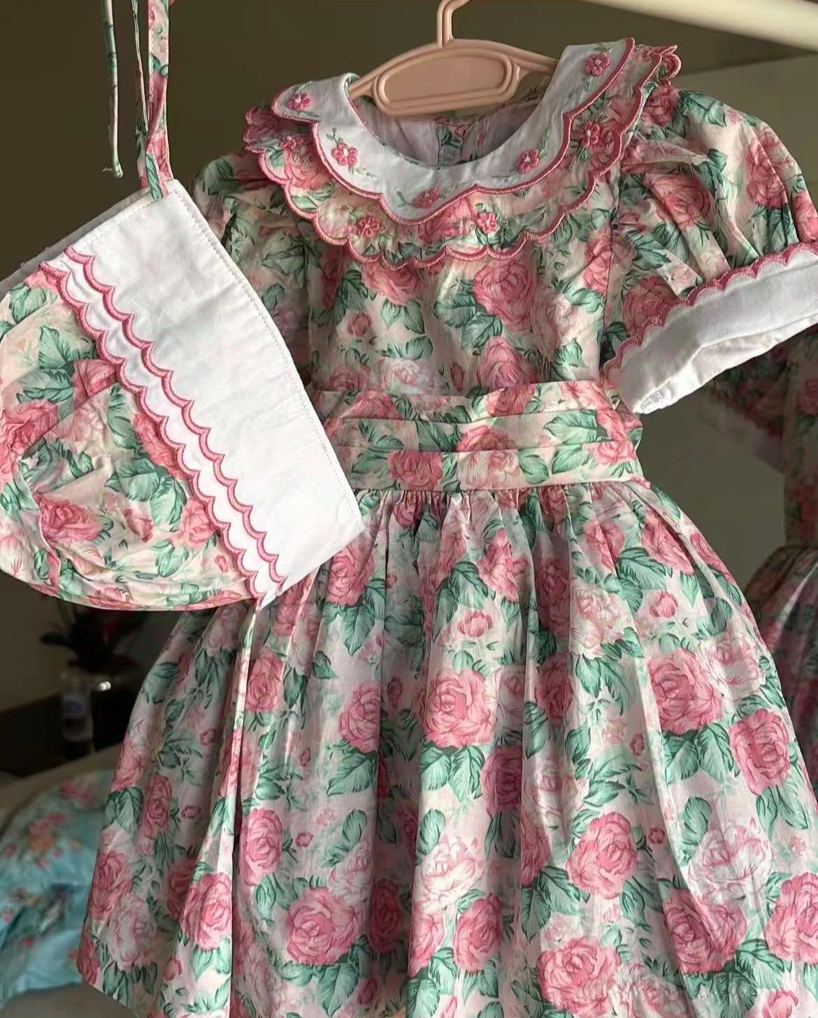 0-12Y bébé fille été Rose broderie à la main Vintage princesse Rose robe florale pour anniversaire p