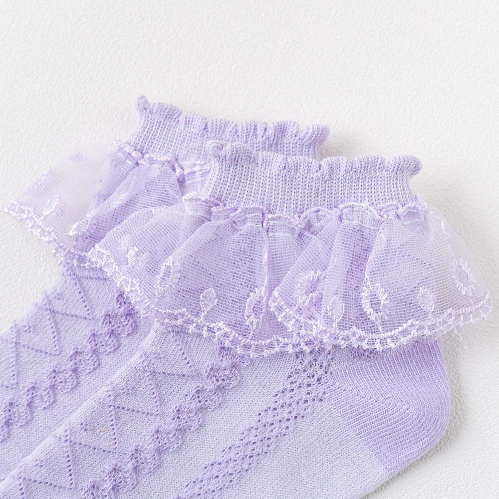 4 paires de chaussettes à volants en dentelle pour filles, respirantes, confortables, adorables, Sty