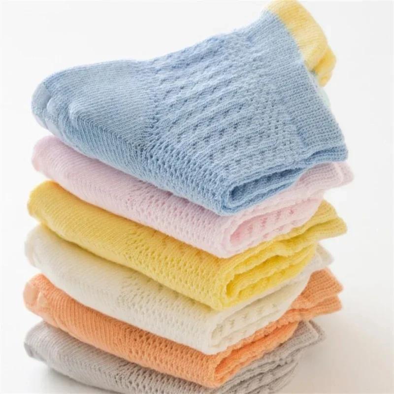 Lot de 3 paires de chaussettes en coton pour bébé fille, 6 couleurs, respirantes, fines, ajourées