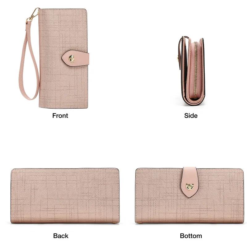 FOXER Portefeuille long de luxe pour femme en cuir fendu, élégant porte-cartes, pochette multi-carte