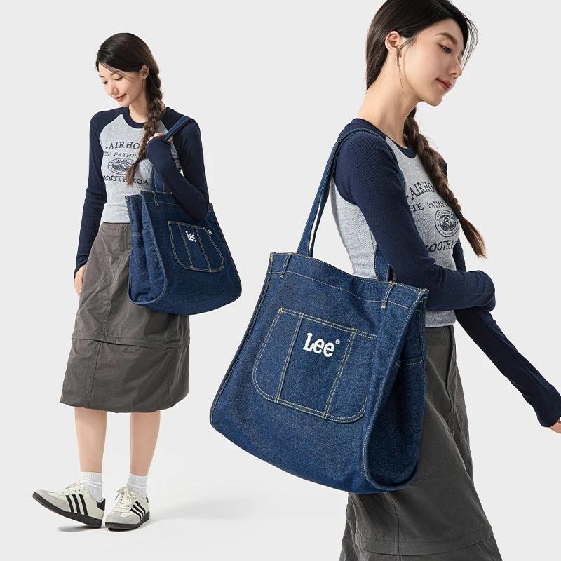 Sac fourre-tout en jean grande capacité LEE à multiples poches pour femme – Tendance, idéal pour le
