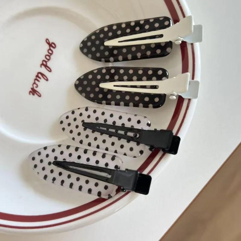 Pinces à cheveux Vintage à pois noirs et blancs, épingles à cheveux à la mode Y2K, Barrettes coréenn