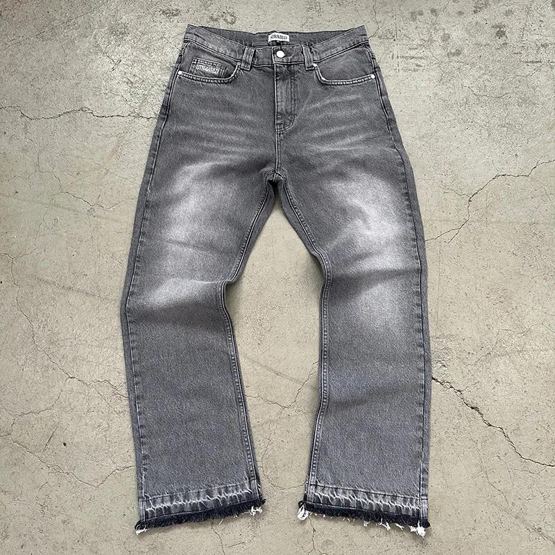 Jean unisexe coupe droite délavé style décontracté streetwear, effet vieilli rétro, nouvelle collect