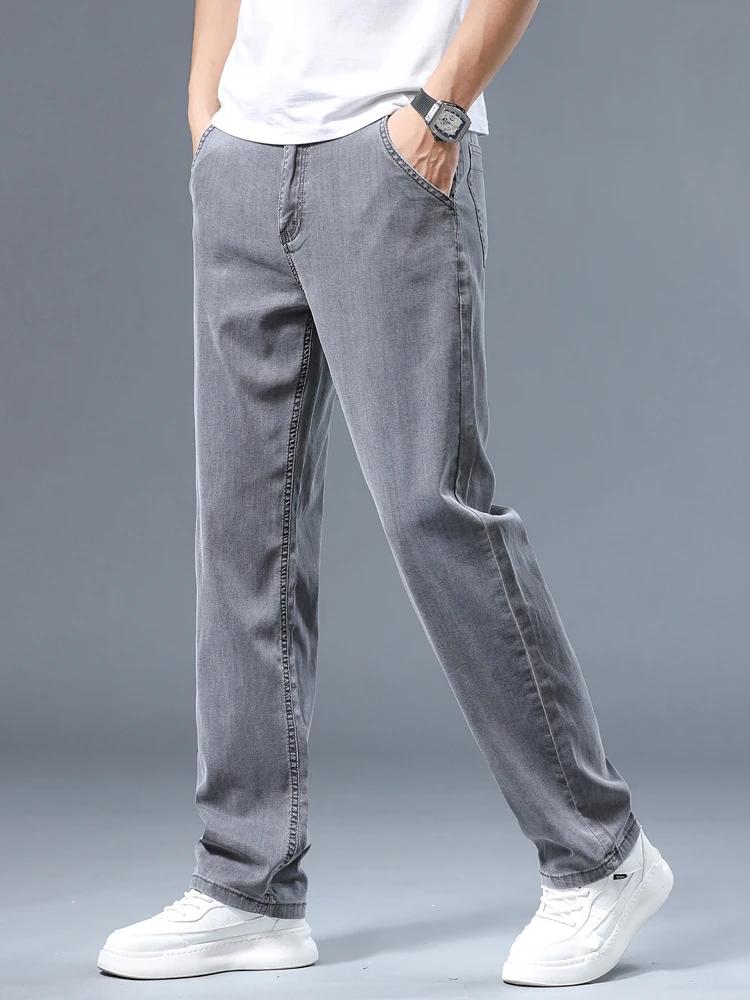 Été mince hommes jean droit ample Lyocell doux drapé affaires pantalon décontracté classique fumée g