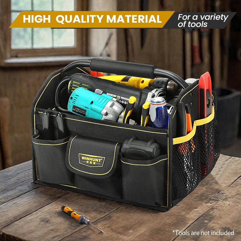 WINHUNT Sac fourre-tout, sac à outils à bouche large à 10 poches, bac à outils d'électricien tubulai