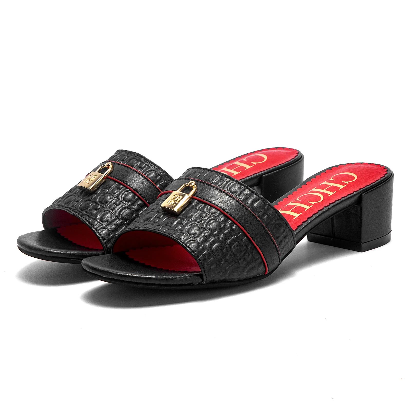 CHCH Sandales à talons pour femmes Sandales à talons épais et bloc bas Sandales coulissantes sans la