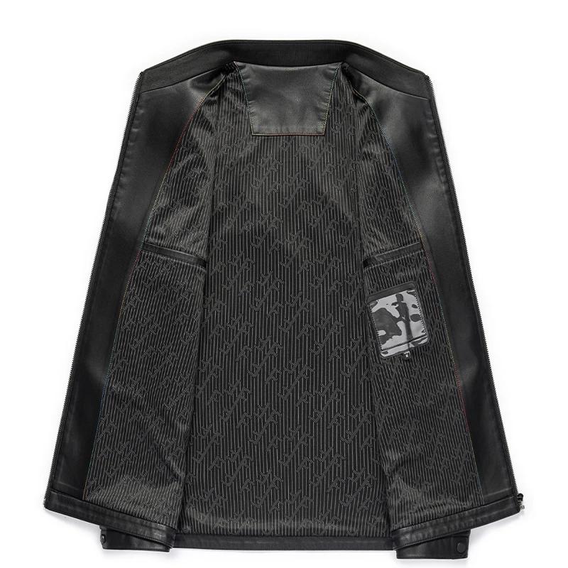 Veste en cuir véritable pour hommes, avec col montant, à la mode, pour jeunes, fins, printemps et au