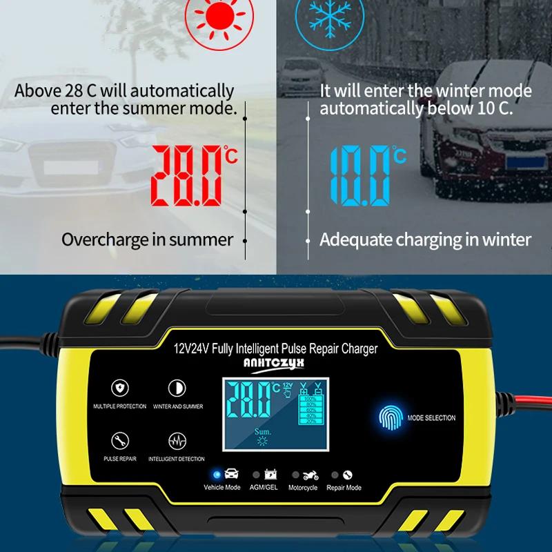 Chargeurs de batterie entièrement automatiques 12V-24V 8A, affichage numérique LCD, chargeurs de bat