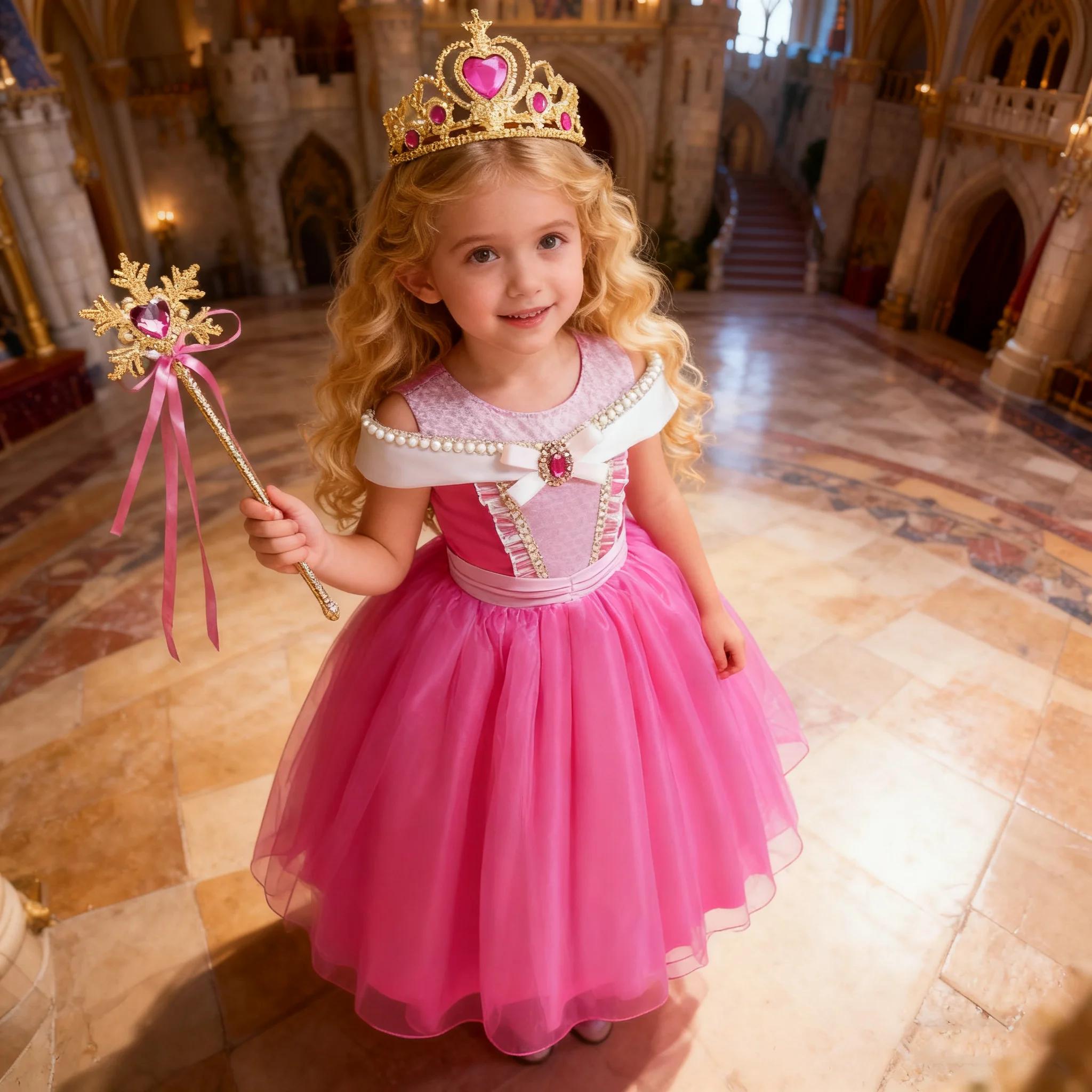 Robe rose pour filles, Costume de Cosplay aurore pour enfants, tenue de princesse de luxe, robe de b