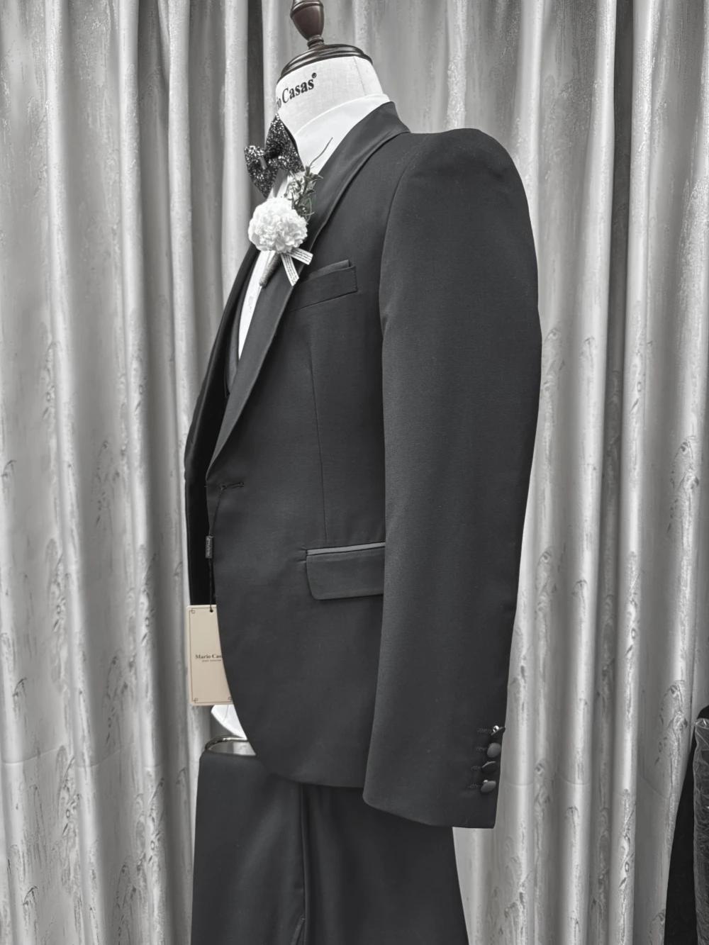 Costumes pour hommes à revers châle noir 3 pièces ensembles de marié de mariage automne ensemble de