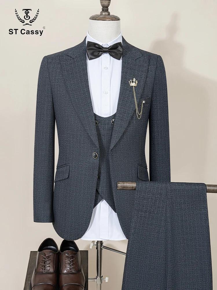 Costume homme ST Cassy de haute qualité, 3 pièces, élégant, coupe slim, pour mariage, cérémonie, aff