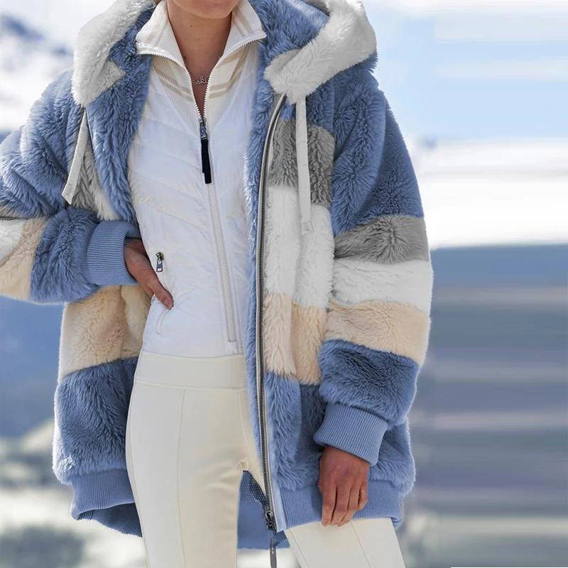Manteau en peluche pour femme, veste à capuche avec fermeture éclair, décontractée, surdimensionnée,