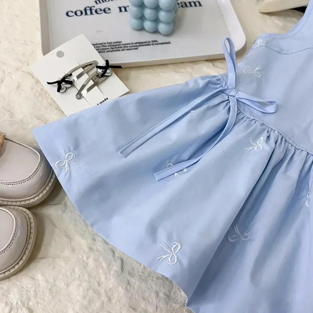 Robe d'été pour filles, sans manches, avec nœud doux, décoration, ligne a, 1 pièce, vêtements décont