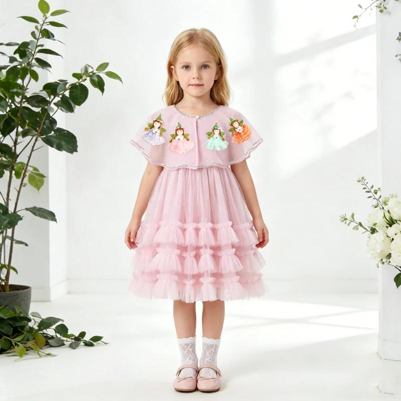 Robe de princesse rose faite à la main avec fleurs 3D pour anniversaire, tenue de soirée formelle po