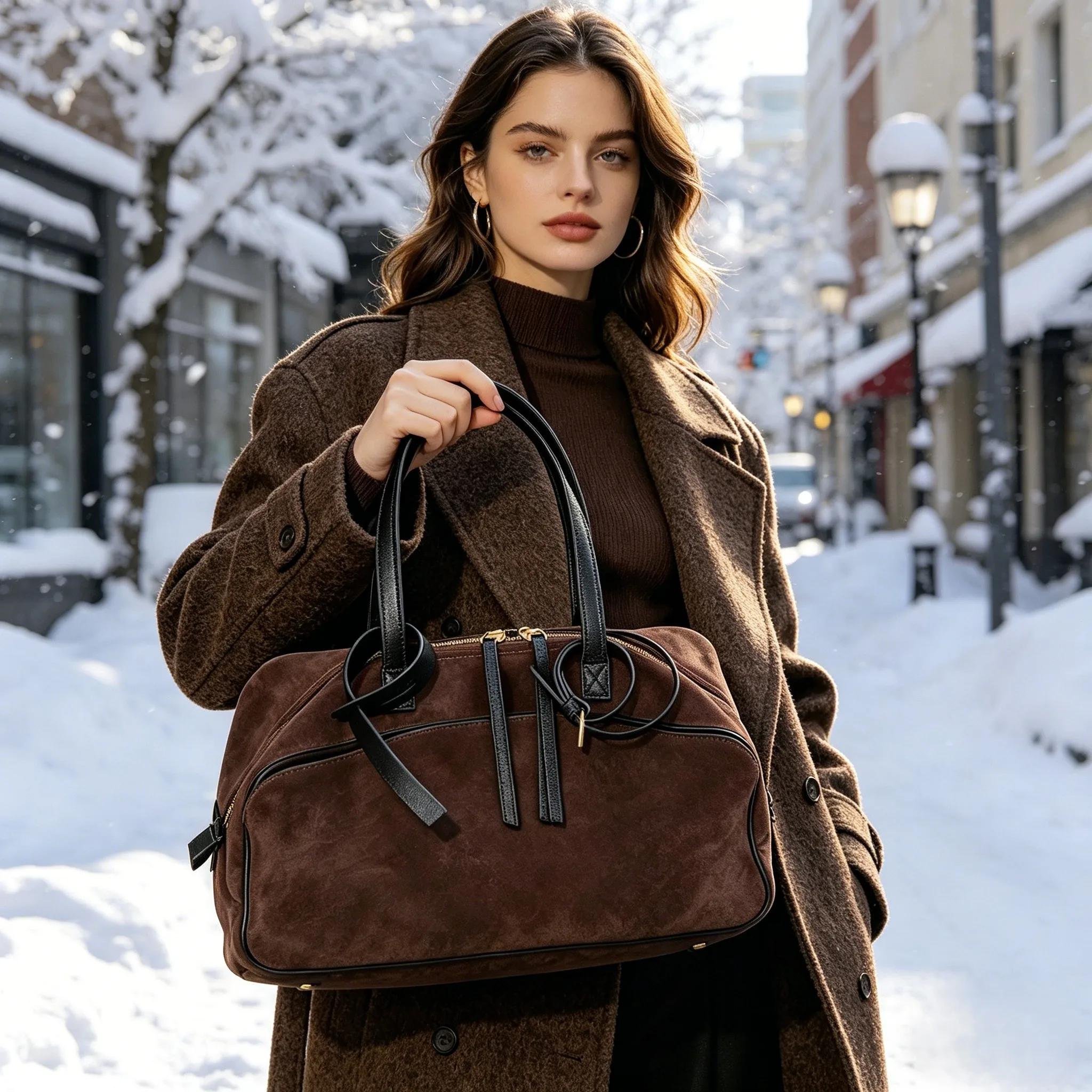 Sac fourre-tout en cuir véritable de vache pour femmes, fourre-tout en daim, sacs à main en cuir de