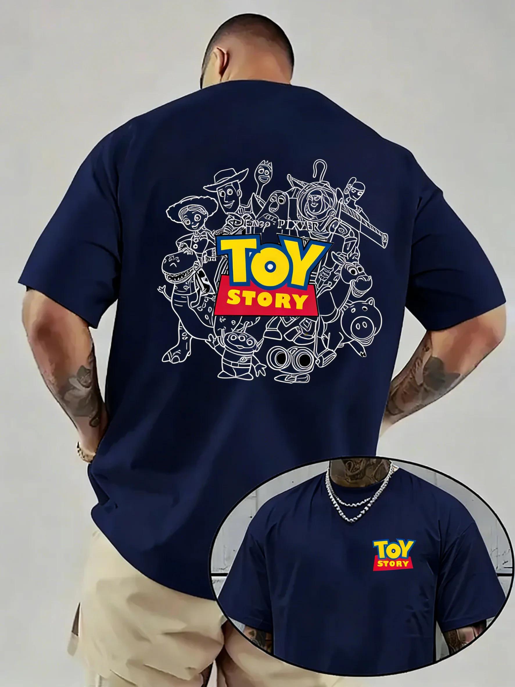 T-shirt imprimé Disney Toy Story Cartoon, haut à manches courtes pour hommes et femmes, Street Hip H