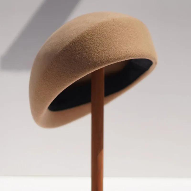Béret en feutre de laine de style français pour femmes, chapeaux d'hiver formels, pilulier, Derby, c