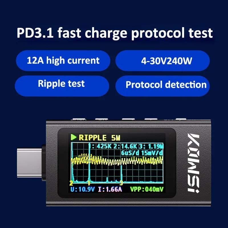 KWS-X1 4V-30V 12A Type C testeur voltmètre ampèremètre TYPE-C détection de Charge rapide mesure de c