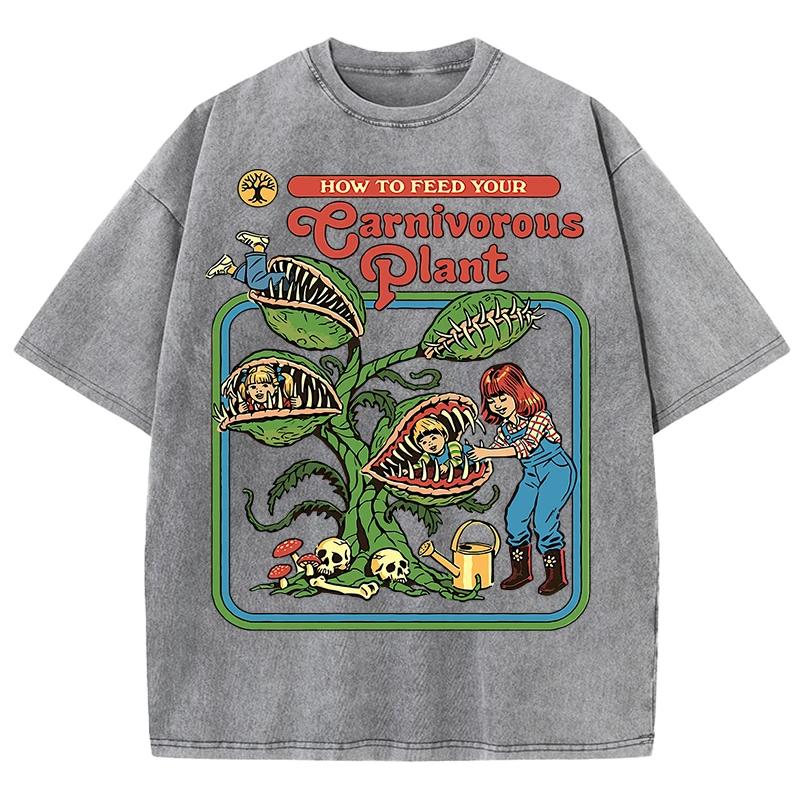 T-Shirts délavés à motif de plante pour hommes, en coton respirant, décontracté, doux, confortable,