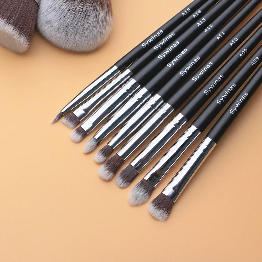 Sywinas-Kit de pinceaux de maquillage professionnels, poils synthétiques naturels noirs outils de ha