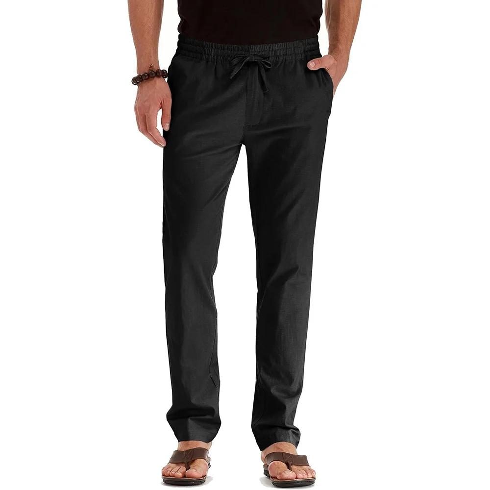 Pantalon Long en coton et lin pour hommes, décontracté, hawaïen, jambe droite, survêtement léger, no