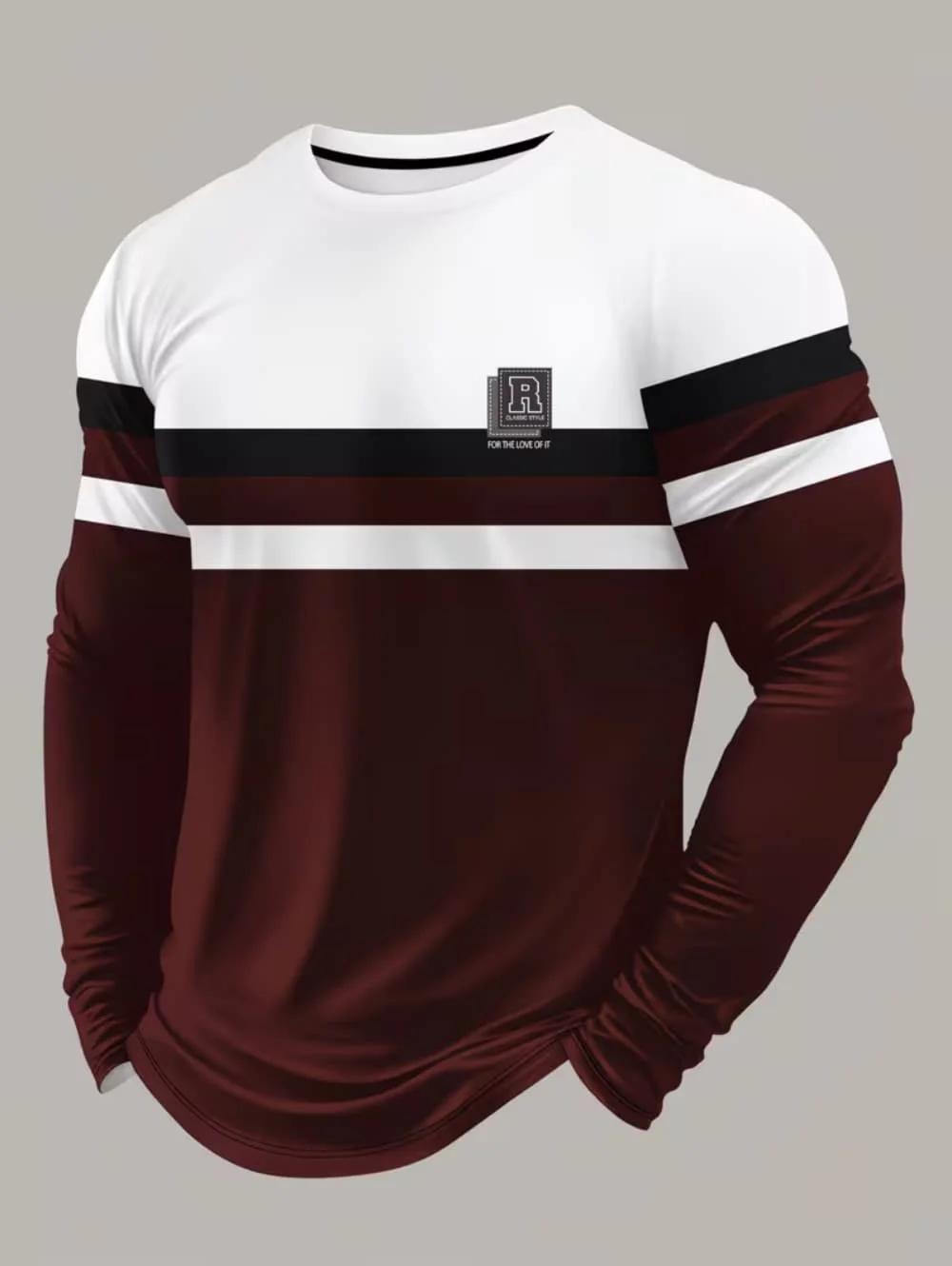 T-shirt vintage à manches longues pour homme, imprimé rayures, haut tendance printemps-automne, t-sh