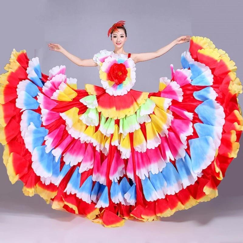 Robe de Flamenco 180/360/720 degrés, jupe gitane de danse moderne, robe à gros pétales pour femmes,