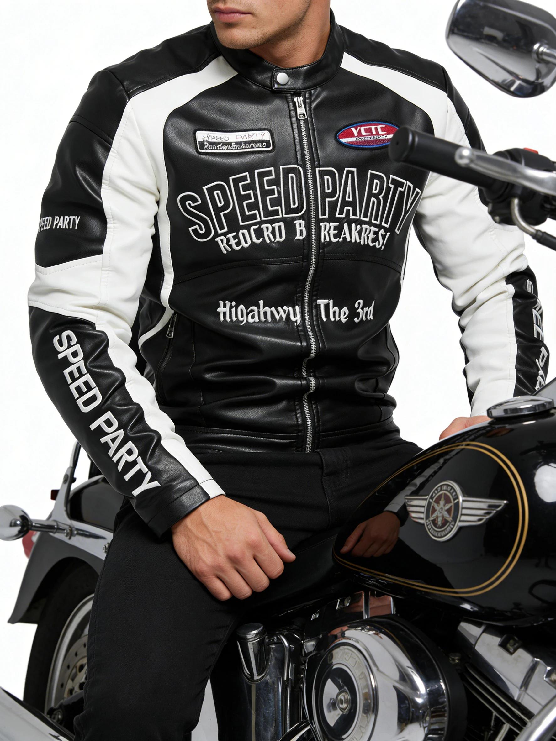 Veste de course en simili cuir, vestes de course de motard surdimensionnées, Streetwear unisexe