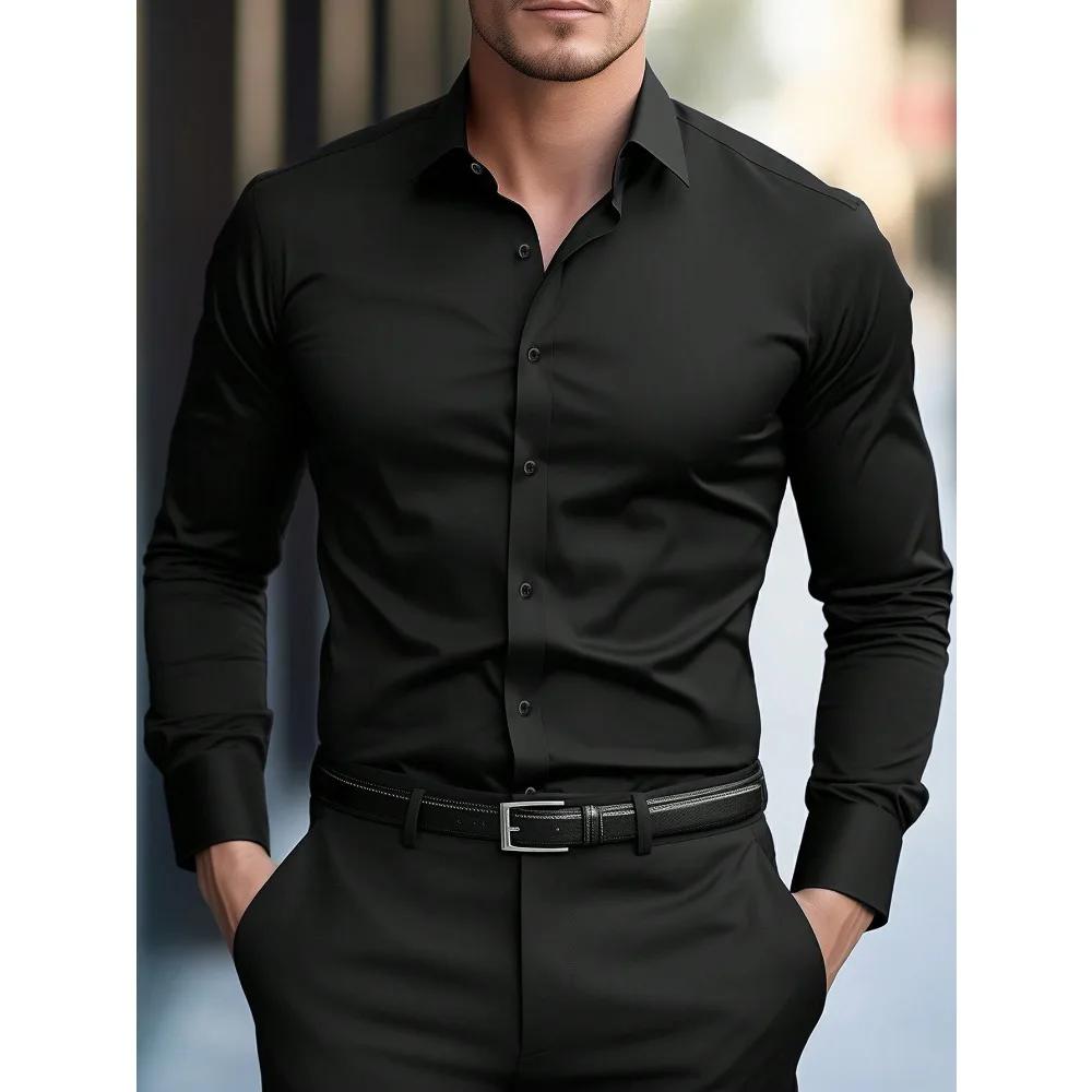 FGKKS nouveaux hommes chemise flambant neuf couleur unie à manches longues tissu élastique hommes pl