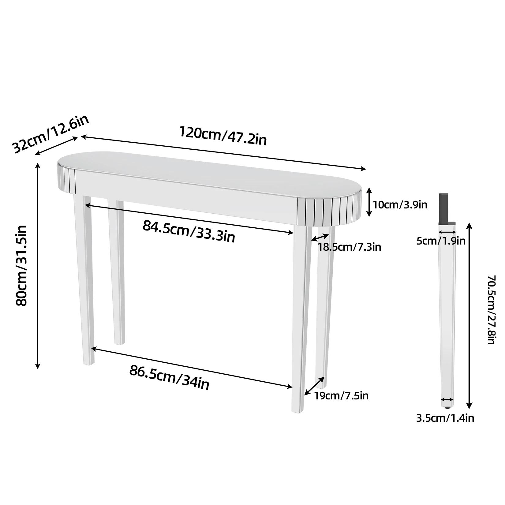 Table console miroir finition lisse, coiffeuse de maquillage miroir pour femmes, bureau de bureau à