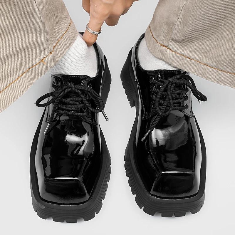 Chaussures en cuir à semelles épaisses pour hommes, style design de luxe, travail, bureau, mode fête