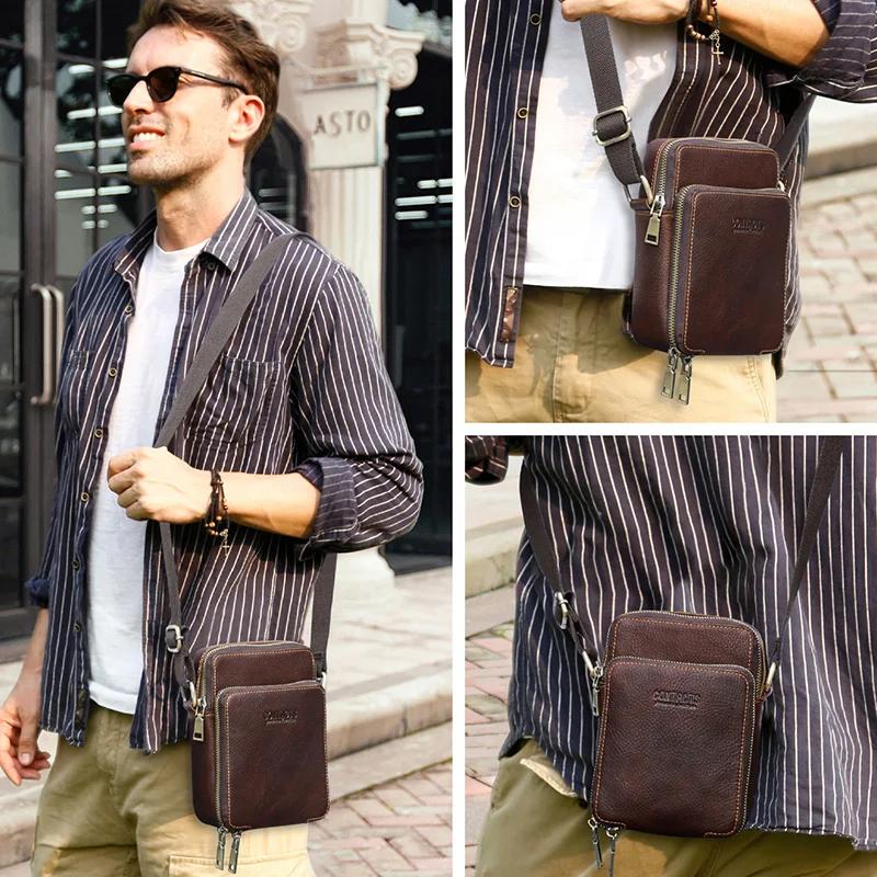 CONTACT'S – Mini sac à bandoulière en cuir véritable pour hommes, pochette pour téléphone, voyage dé