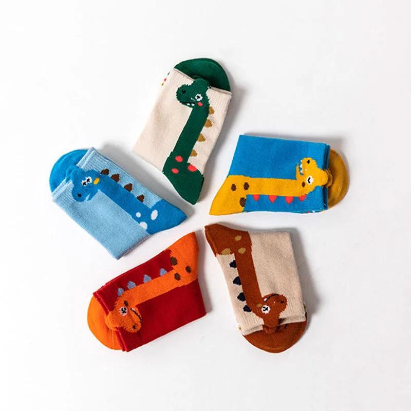 5 paires de chaussettes pour enfants, motif de dinosaure de dessin animé, chaussettes confortables p