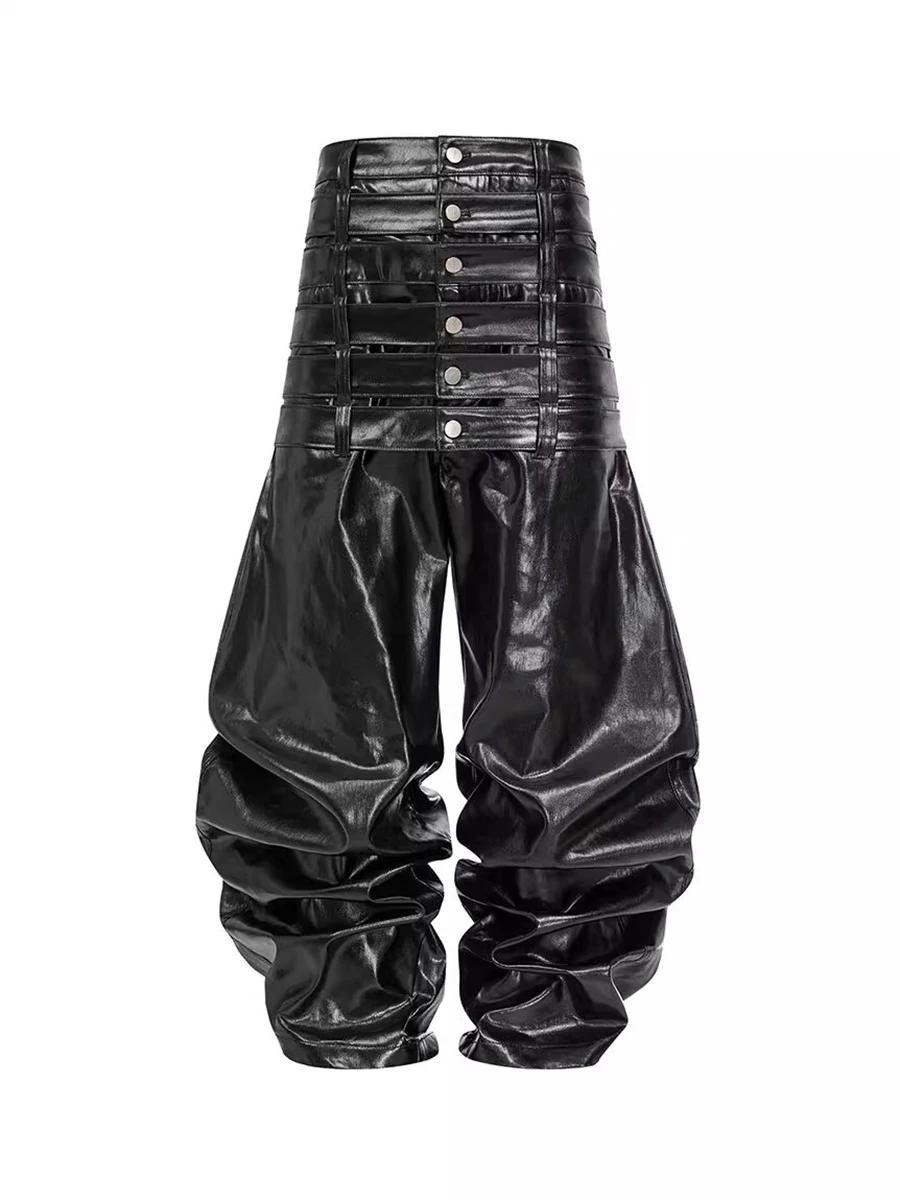 Mauroicardi automne longue multi-tailles brillant noir Pu cuir torsadé ceinturé pantalon hommes de l