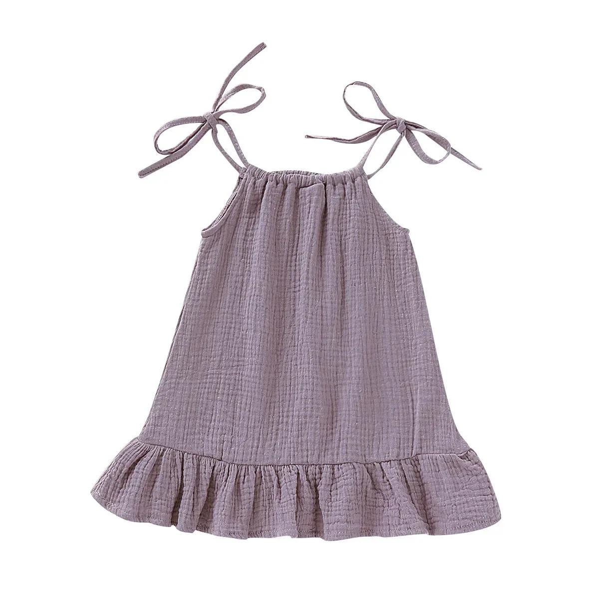 Robe d'été pour bébé fille, tenue en mousseline de coton, sans manches, à volants, à volants