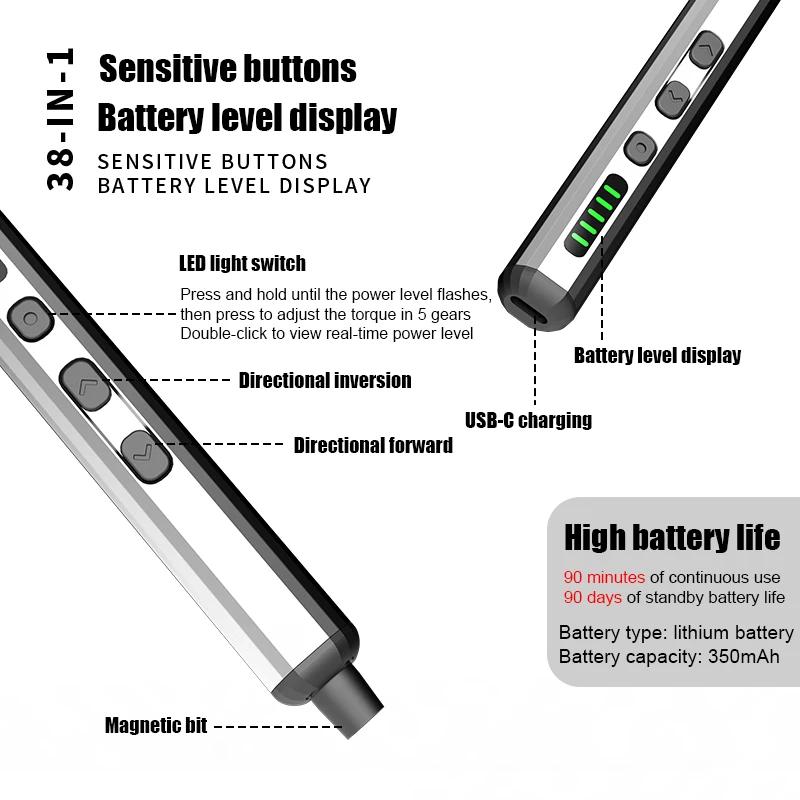 Jeu de tournevis électriques, Kit d'outils électriques de précision rechargeables avec lumière LED 3
