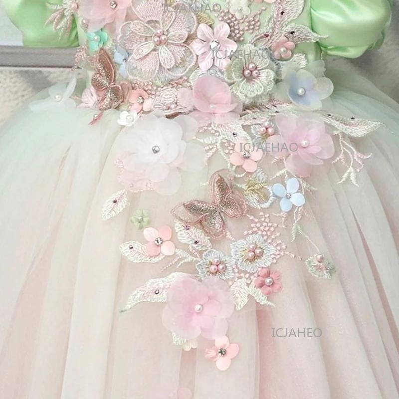 Robe de Princesse Lolita 2026 pour Enfants, Tenue de Cérémonie Formelle avec Appliques Florales 3D,