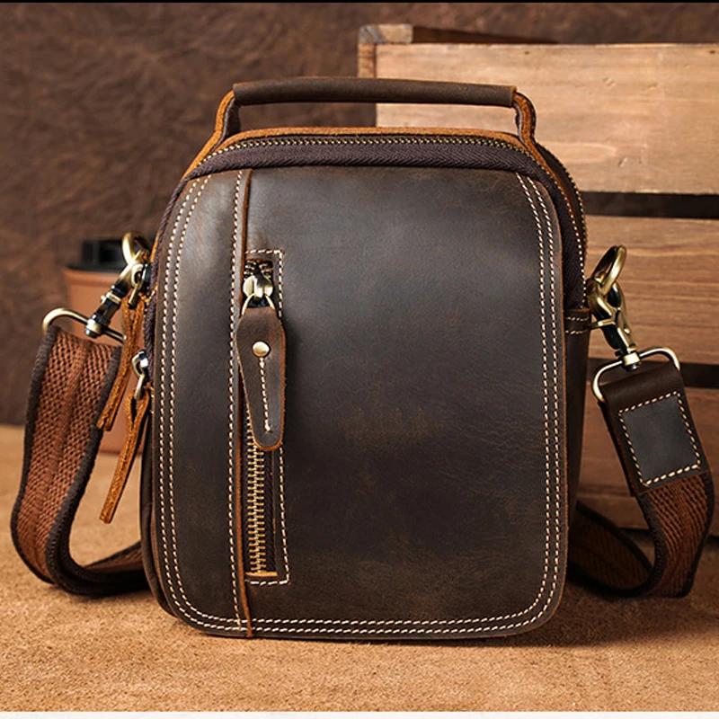 100% sacs de messager en cuir véritable rétro en cuir de vache homme sac corssbody poignées multifon