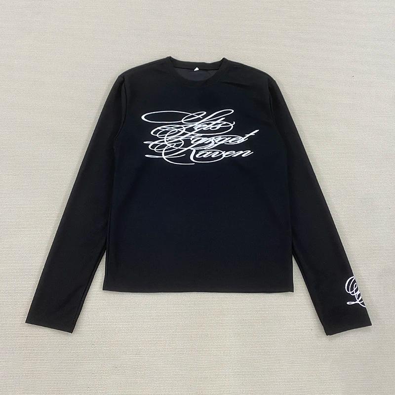 T-Shirt à manches longues imprimé américain rétro foncé Y2K, tenue gothique de rue tendance, haut po