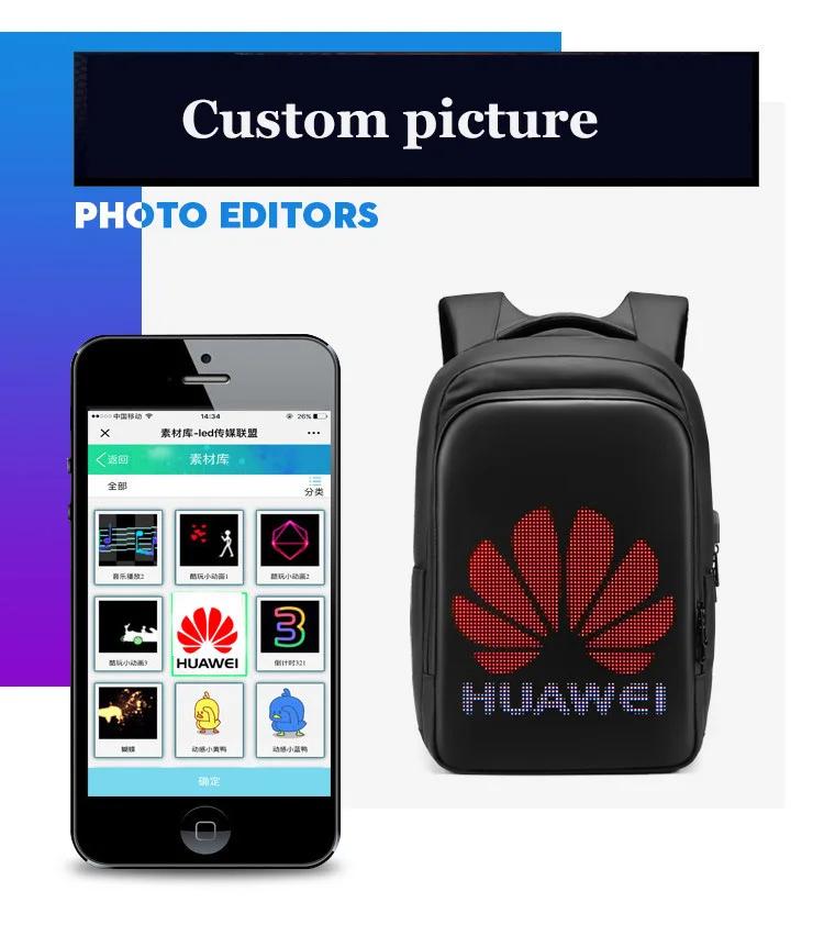 LED affichage sac à dos voyage d'affaires 15.6 pouces sac à dos pour ordinateur portable hommes bric