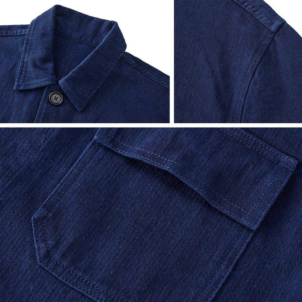 Veste indigo à chevrons vintage pour hommes, vêtements de travail français tehonneur en bleu, mantea