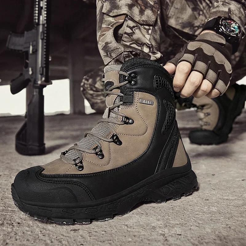 Bottes du désert en cuir pour hommes, respirantes, antidérapantes, imperméables, pour la chasse, la