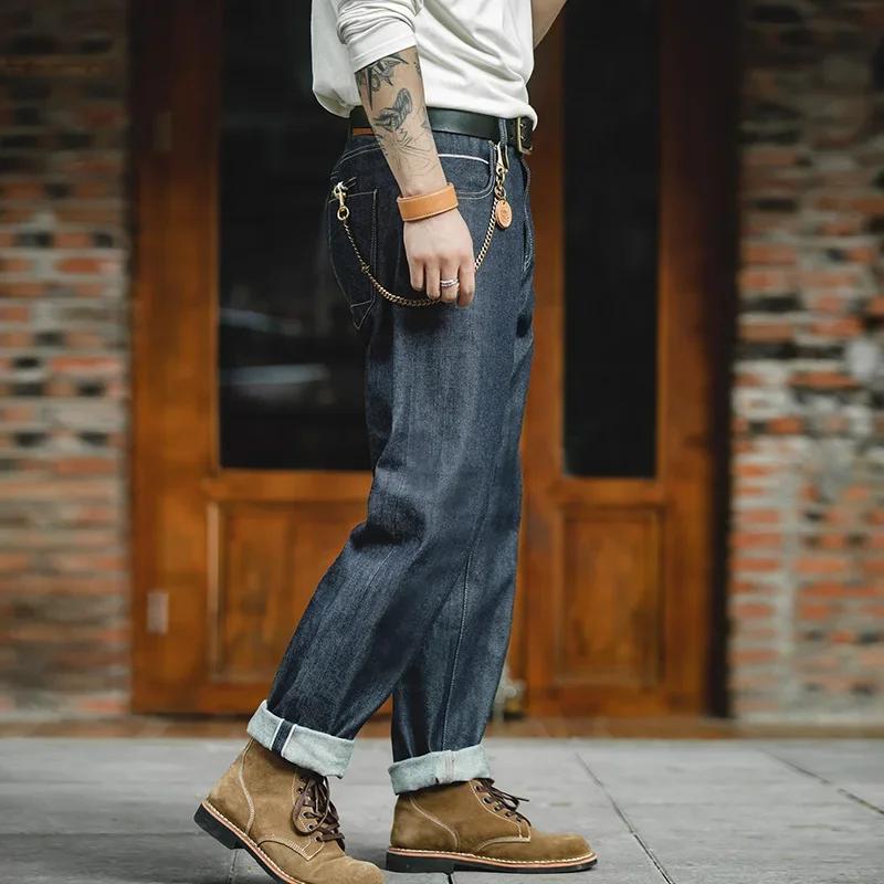 Maden Vintage 13.5oz jean en Denim lourd lavé droit taille moyenne pantalon hommes Indigo lisière je