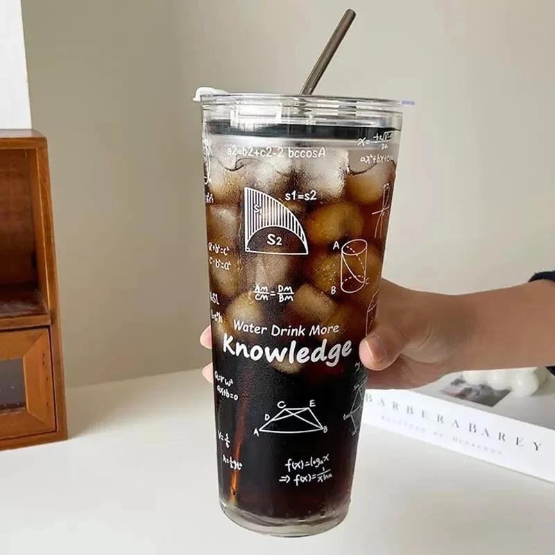 Tasse d'eau en verre de 1000ML, grande capacité, résistante à la température, pour filles, avec couv