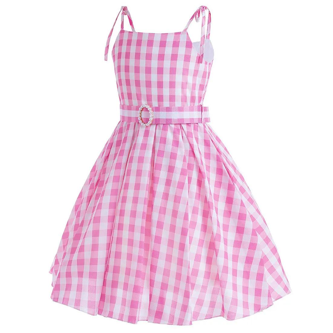 Robe été sans manches bébé fille carreaux bretelles cowboy - Style Margot Robbie Halloween jeu rôle déguisement