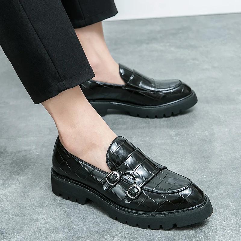 Mocassins à plateforme pour hommes, chaussures classiques décontractées en cuir, robe de mariage, ch