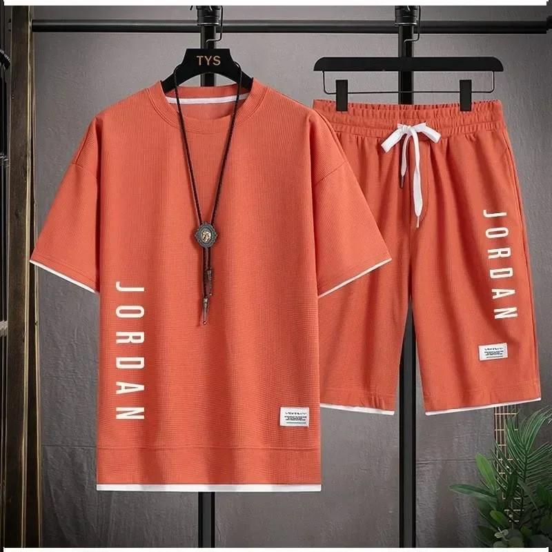 Ensemble T-shirt + short élégant et décontracté pour hommes, ensemble de sport, ample, confortable,