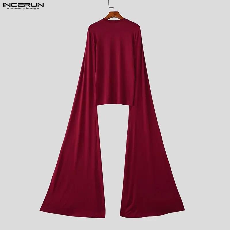 T-shirt homme INCERUN, coupe irrégulière, couleur unie, col rond, manches longues, décontracté, stre