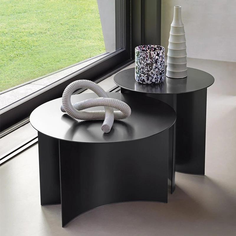 Manually ian-Table d'appoint industrielle moderne en fer et métal, table basse ronde en laiton antiq